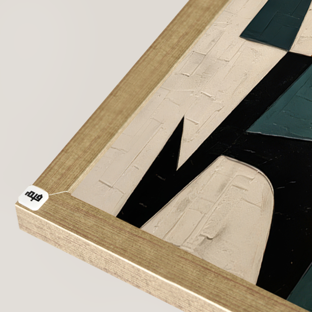 A canvas wall painting featuring a modern design in shades of green, beige, and black.
