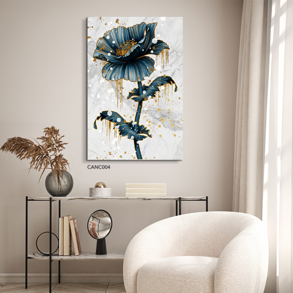 لوحة جدارية كانفس ، وردة - تدرجات الذهبي والتركواز مع الأبيض والرمادي