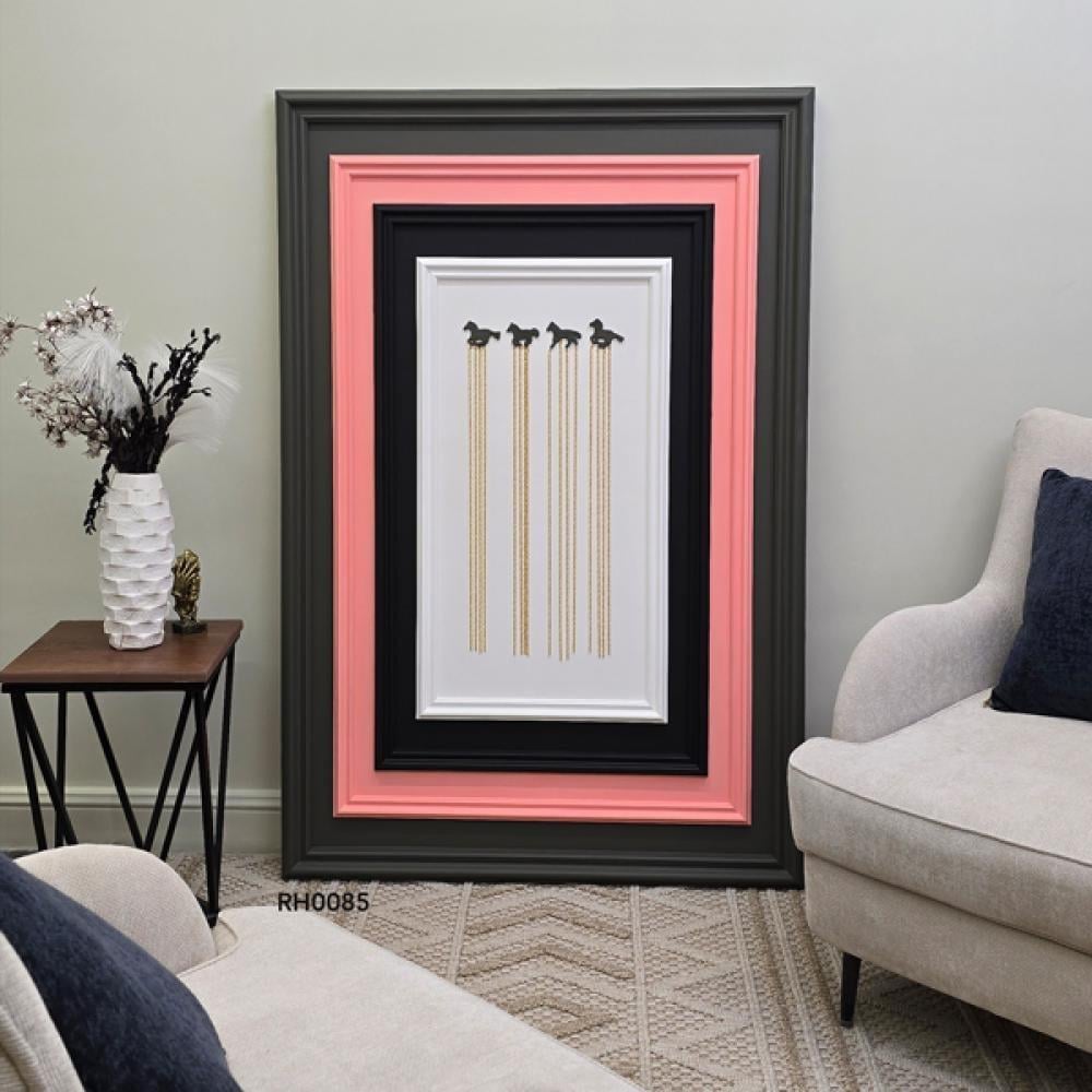 لوحة جدارية خشبية فاخرة متعددة الإطارات بتصميم خيول سوداء بارزة وسلاسل