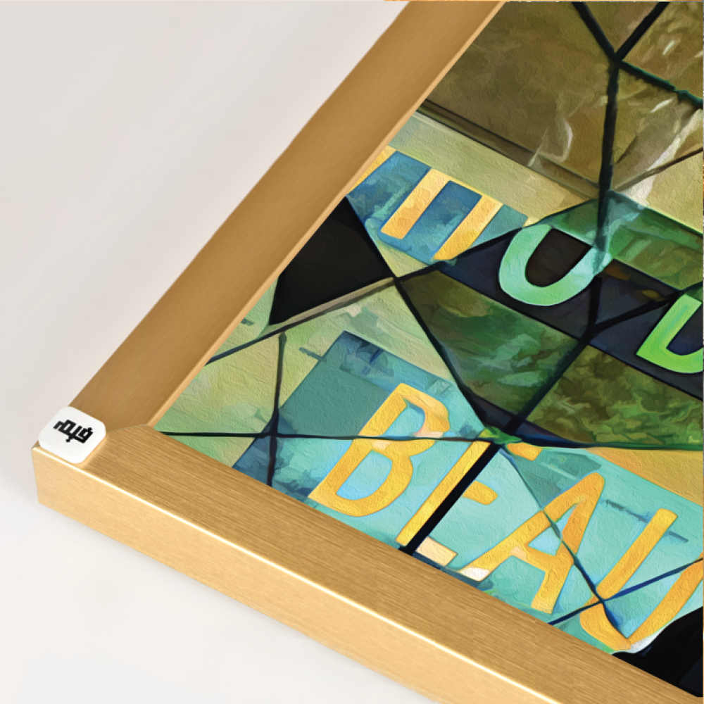 لوحة جدارية كانفس ، نقوش وتداخل ألوان  - درجات الأزرق والأخضر مع الأصفر والأسود