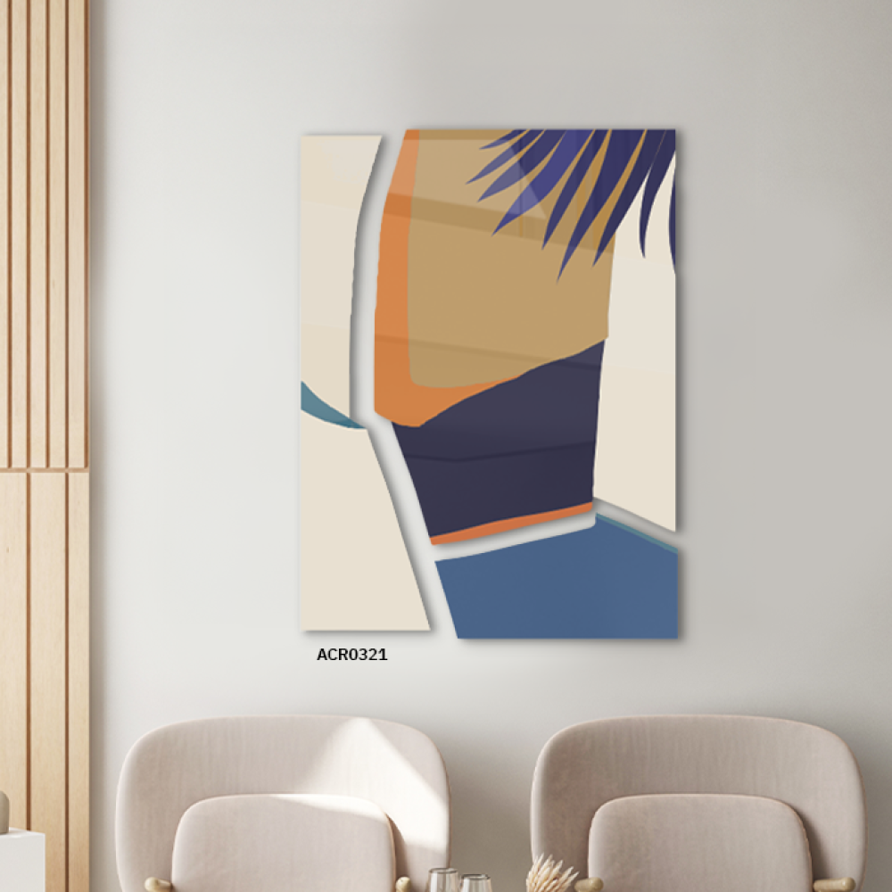 لوحة جدارية أكريليك تتضمن قطع ورقة شجر باللون الأزرق الغامق