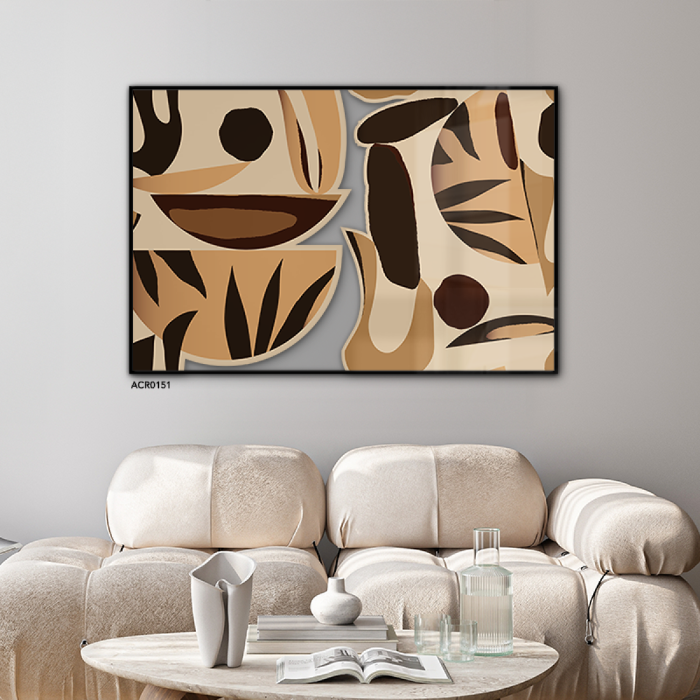 لوحة جدارية اكريلك اوراق باللون البني والبيج