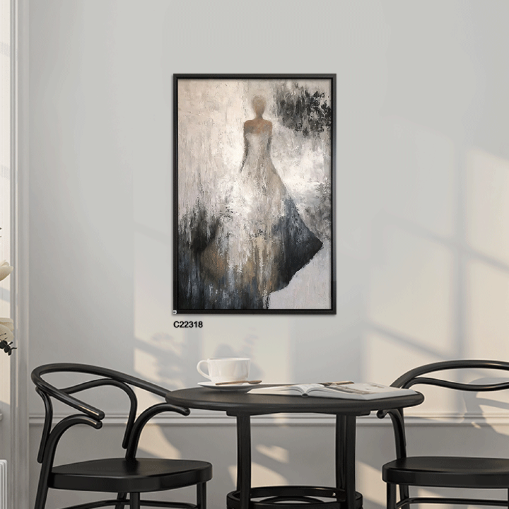 لوحة جدارية كانفس فتاة تدرجات الرمادي مع الأبيض والاسود