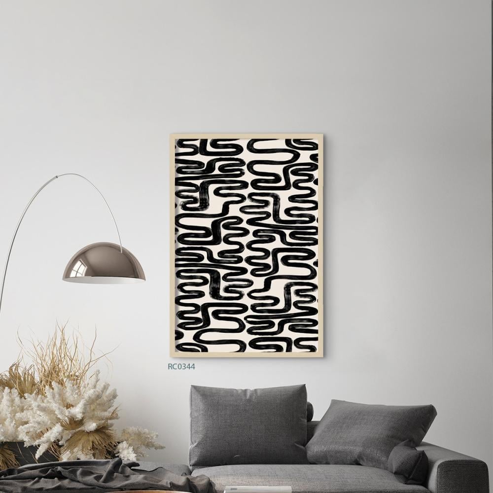 لوحة جدارية كانفس تموجات متداخلة باللون الاسود وخلفية ابيض