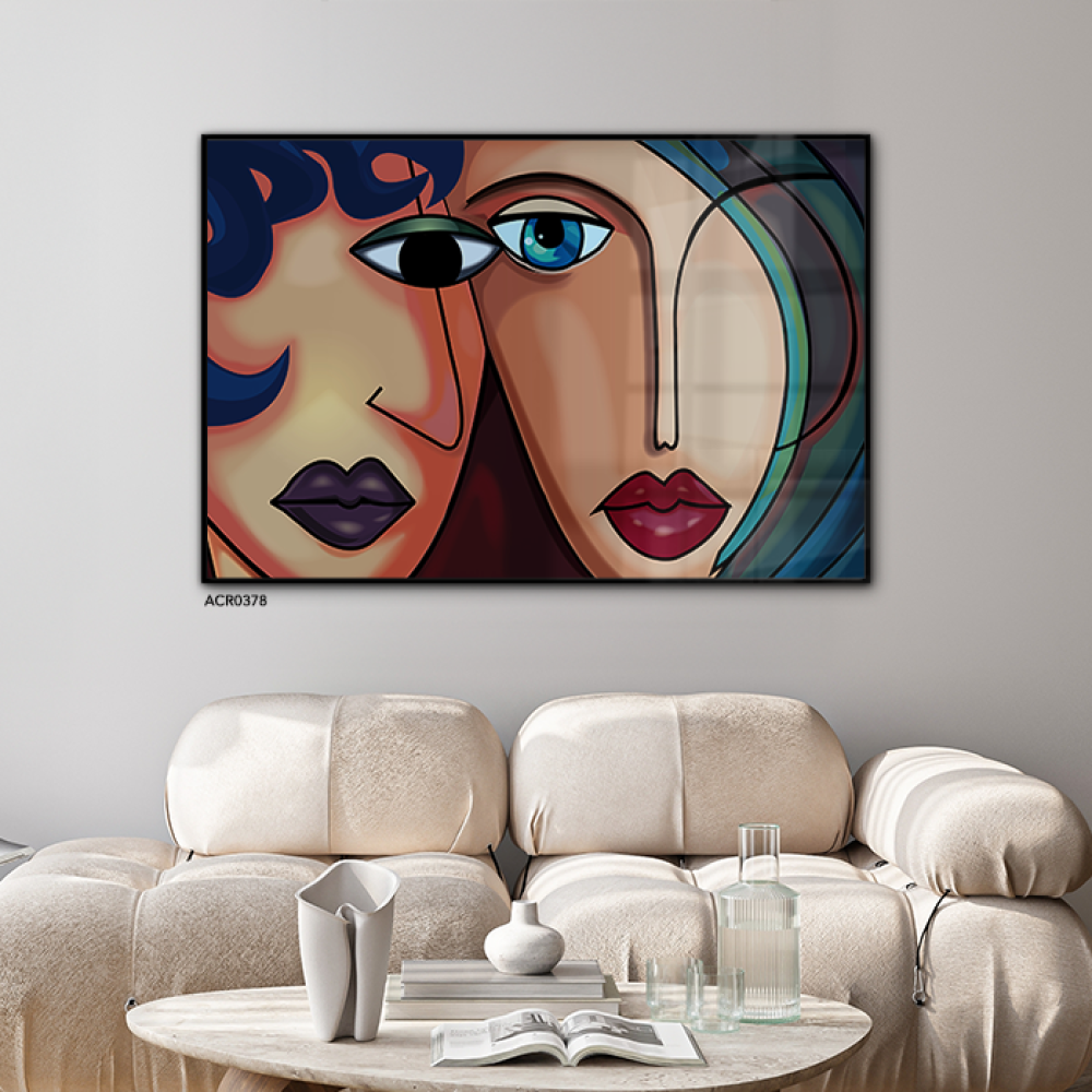 Acrylic wall painting, faces, abstract art