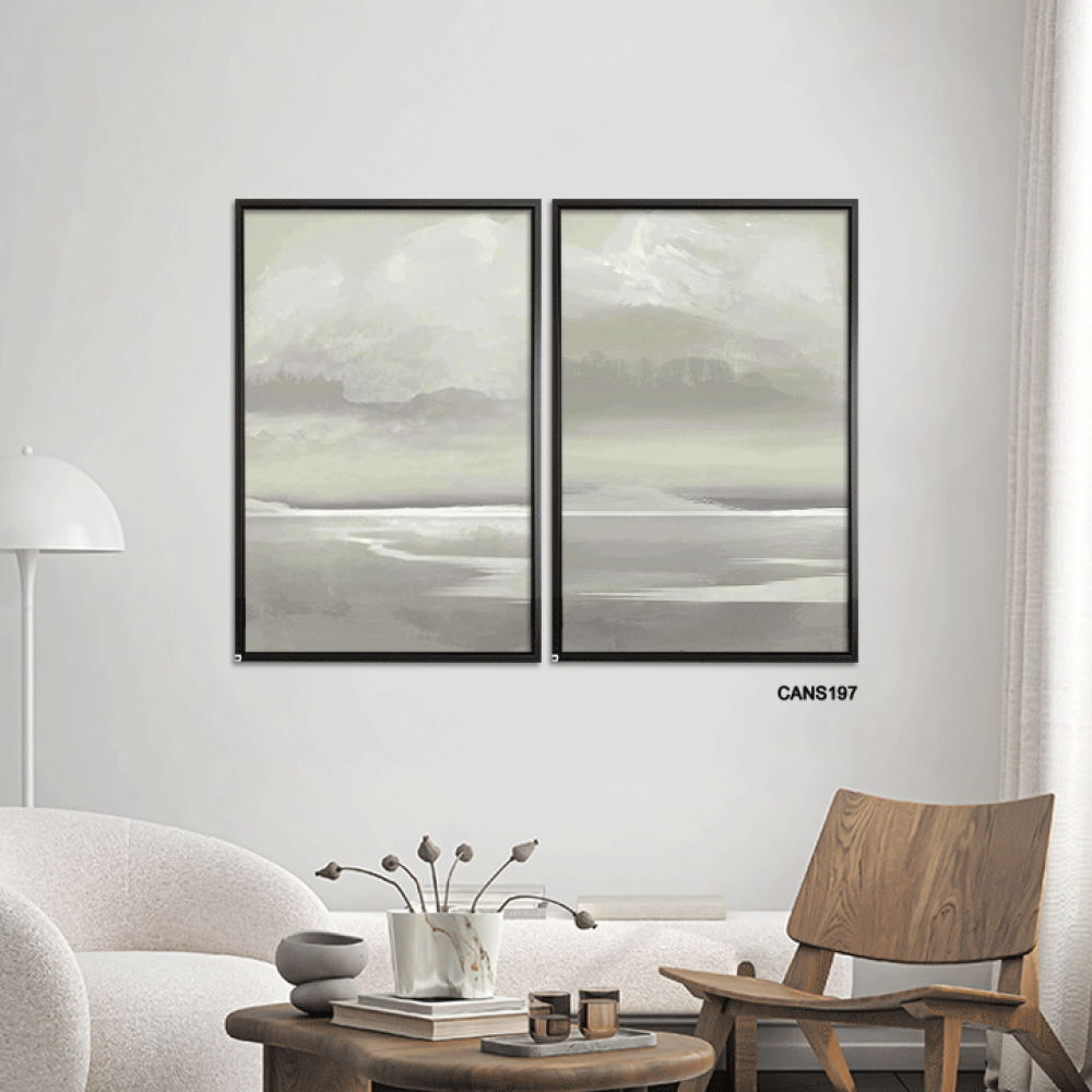 لوحة جدارية كانفس بحر وسماء  تدرجات رمادي مع أبيض