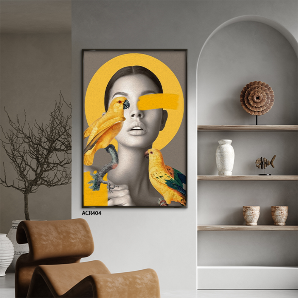 لوحة جدارية أكريليك فتاة وطائر الكناري