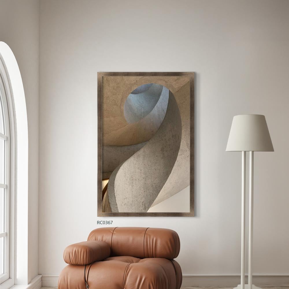 لوحة جدارية كانفس تصور شكل حلزوني بتدرجات من اللون البني مع البيج والرمادي