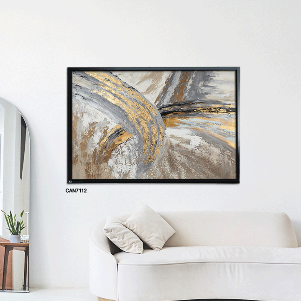 لوحة جدارية كانفس ، تداخل ألوان - تدرجات الذهبي والبني مع الرمادي والبيج