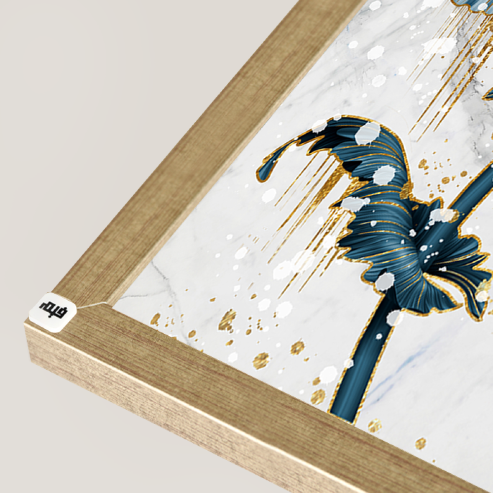 لوحة جدارية كانفس ، وردة - تدرجات الذهبي والتركواز مع الأبيض والرمادي