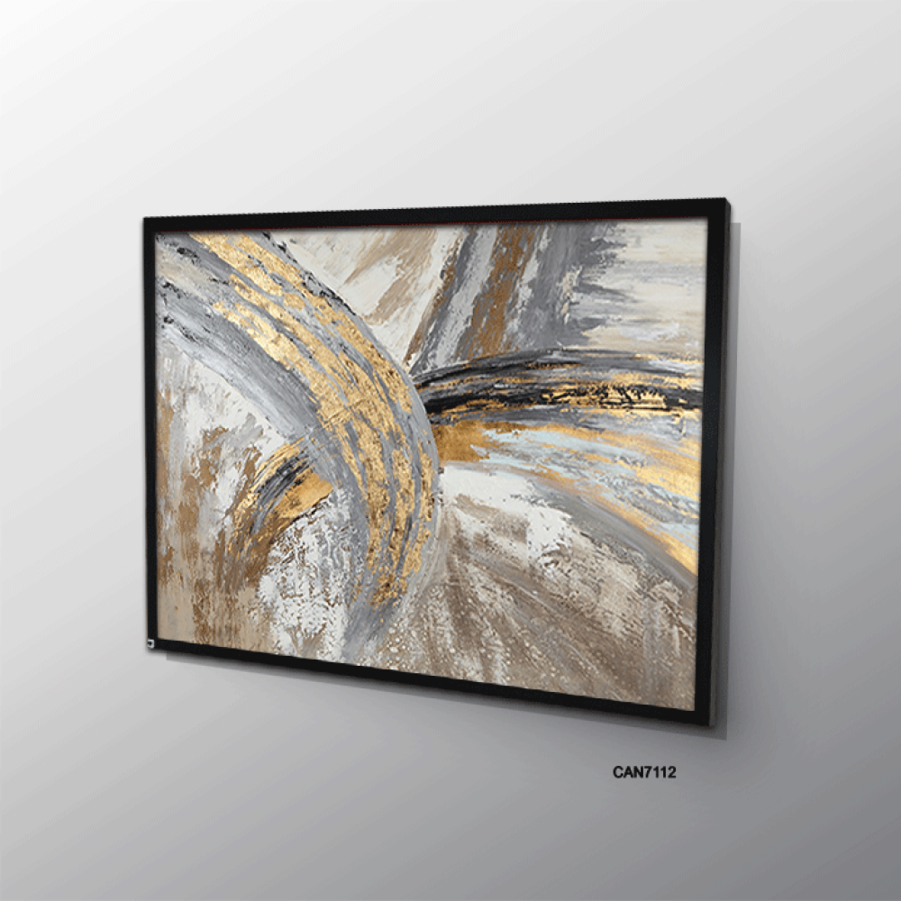 لوحة جدارية كانفس ، تداخل ألوان - تدرجات الذهبي والبني مع الرمادي والبيج