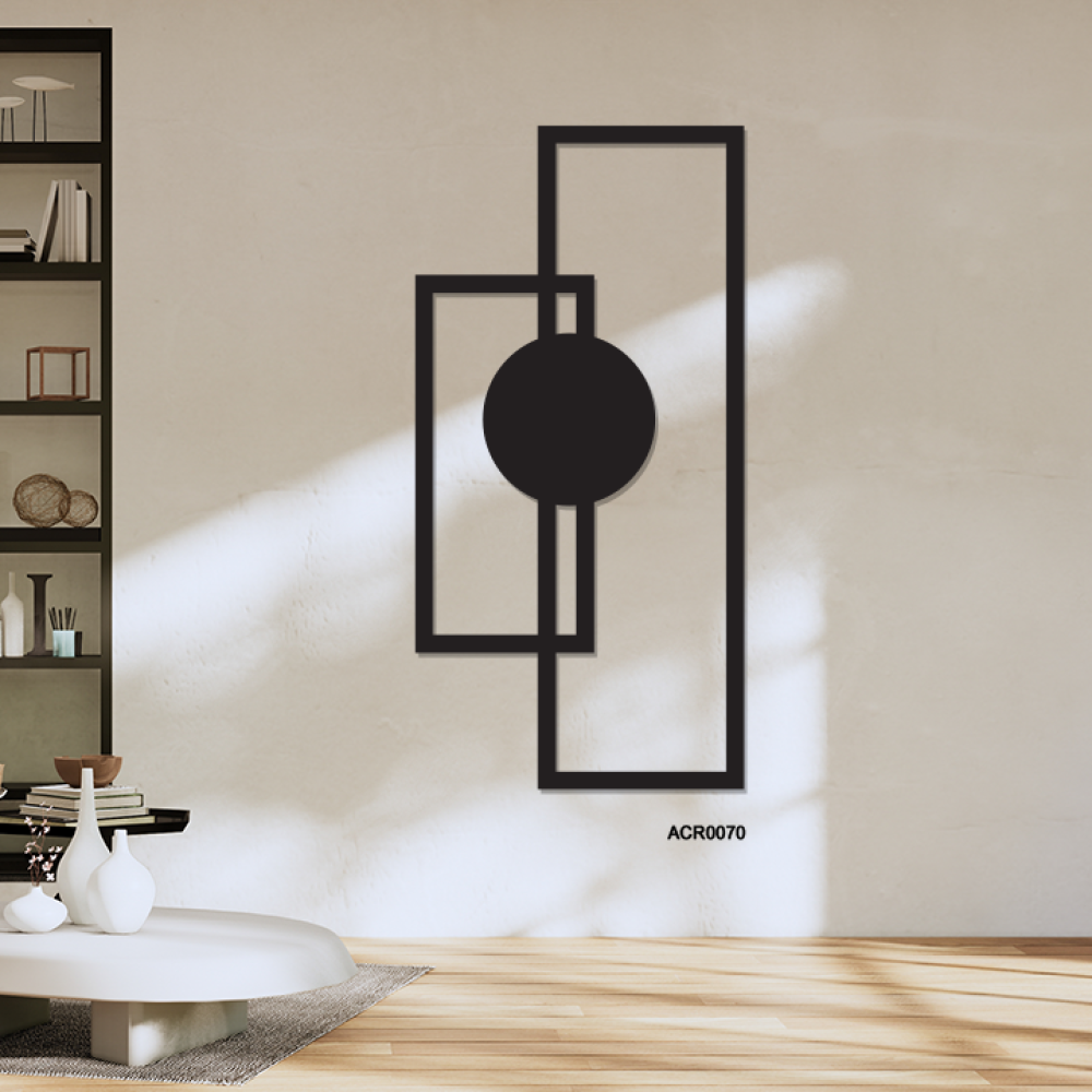 لوحة جدارية اكريليك تتضمن مستطيلان ودائرة قص ليزر بتدرجات الاسود