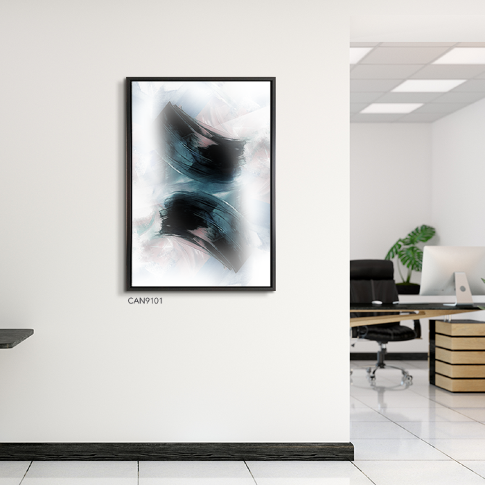 لوحة فنية جدارية كانفس ، تداخل ألوان  - تدرجات الأسود والأخضر مع الأبيض - فن تجريدي