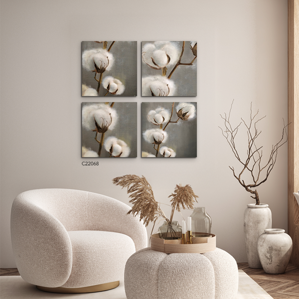 لوحة جدارية كانفس مقسمة زهرة القطن تدرجات البني مع الرمادي والأبيض