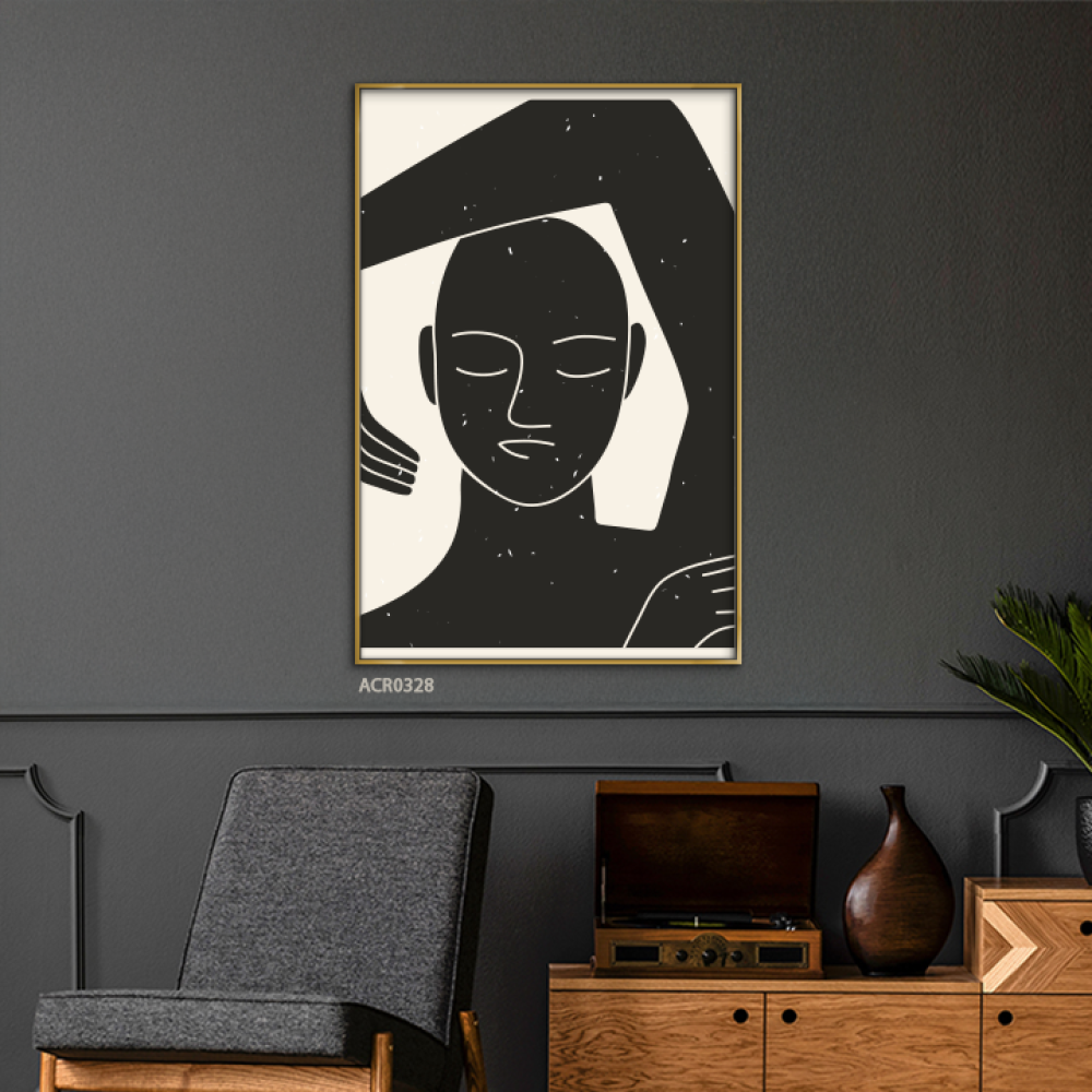 لوحة جدارية اكريليك بتصميم وجه تدريجي تدرجات الاسود مع الابيض