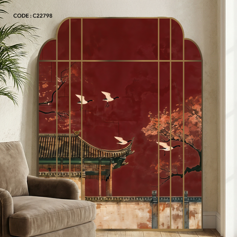 لوحة جدارية كانفس بتصميم هندسي مميز تصور جانب من قصر اسيوي شرقي