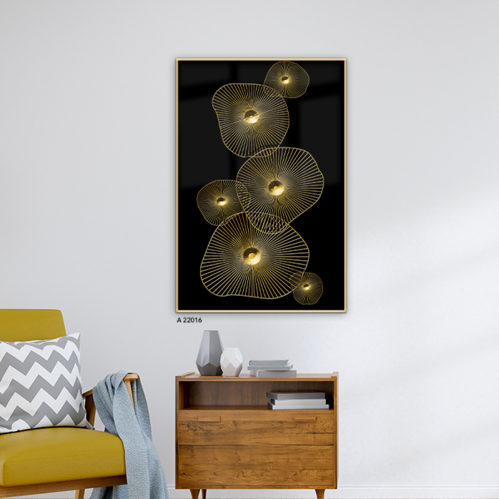 لوحة جدارية أكريليك مودرن بتصميم تجريدي لدوائر ذهبية