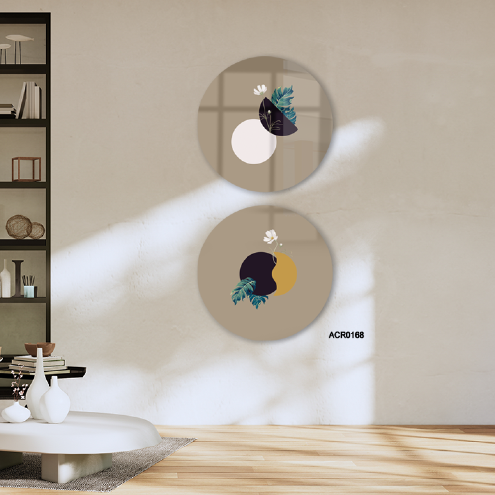 لوحة جدارية اكريليك تتضمن دوائر بألوان البيج والأخضر