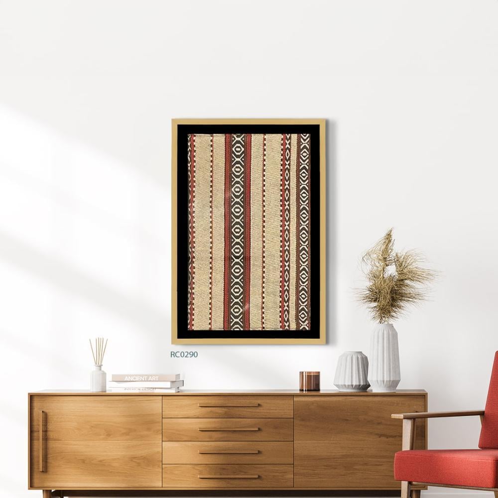 لوحة جدارية كانفس زخارف ونقوش درجات البيج مع الاحمر والأسود - سدو