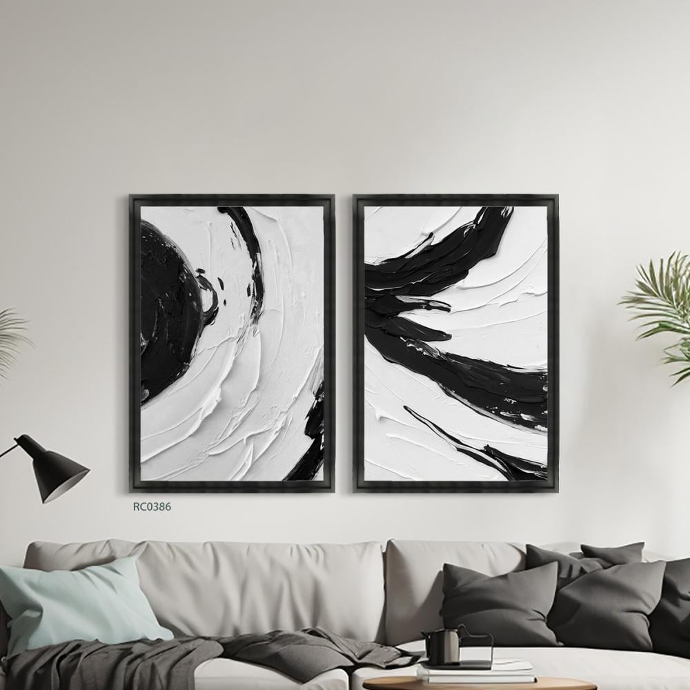 لوحة فنية جدارية كانفس طابع جبسي تدرجات الأسود مع الأبيض