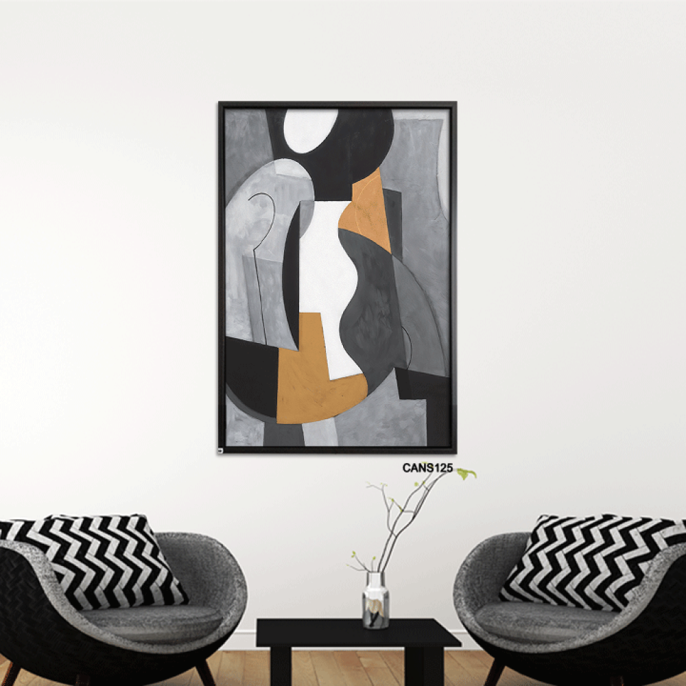 لوحة جدارية كانفس ، أشكال هندسية متداخلة - تدرجات الرمادي مع البيج والأبيض