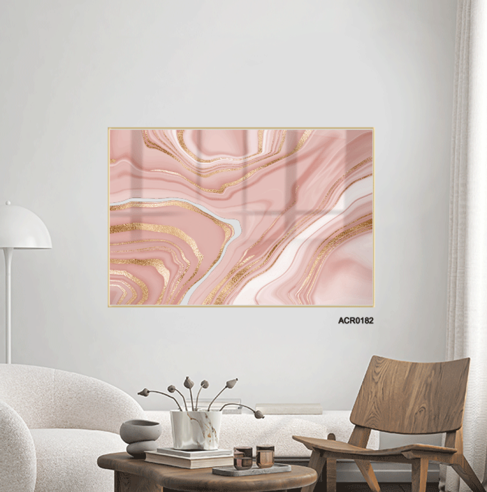 لوحة جدارية اكريليك تموجات بتدرجات من الذهبي مع اللون الوردي والبيج.