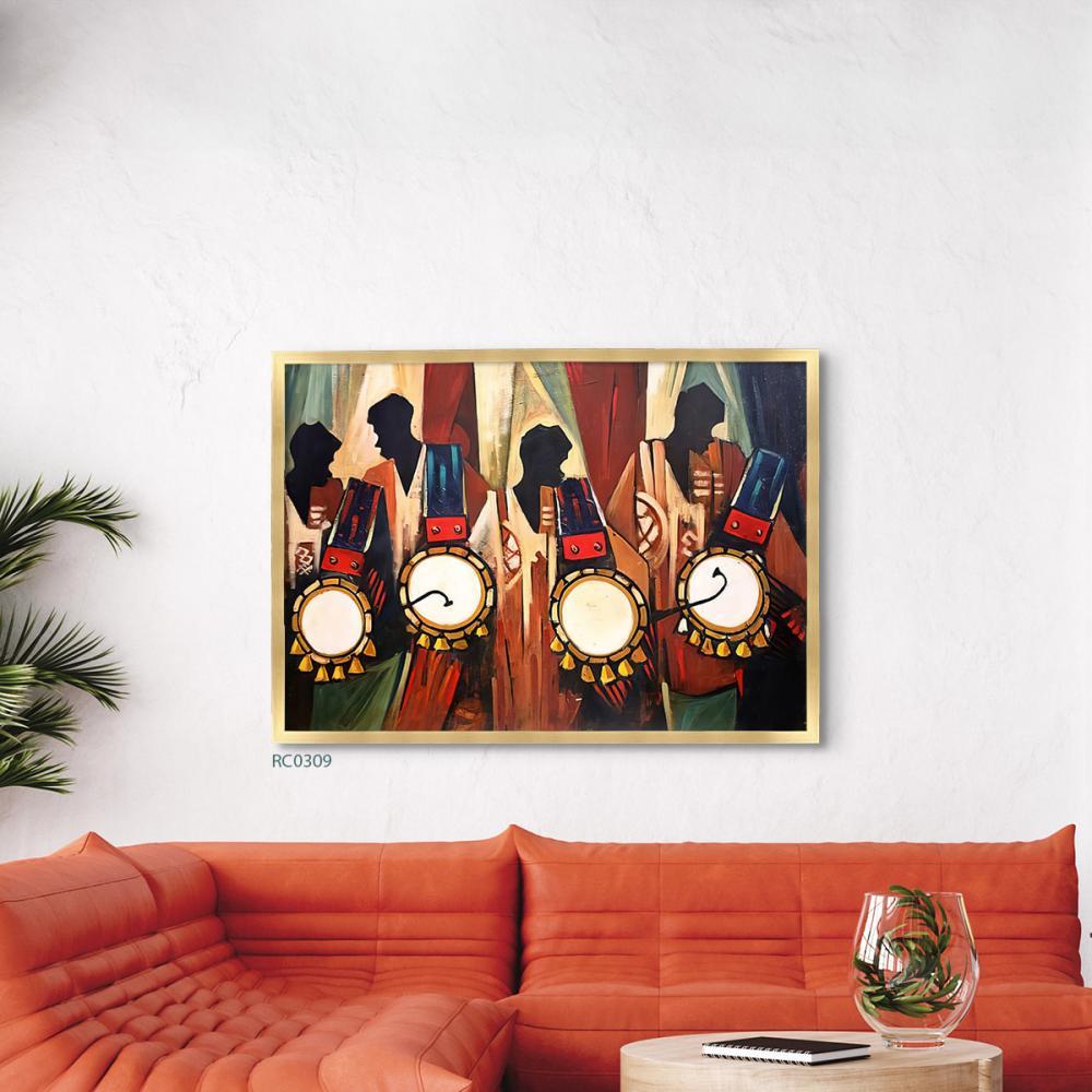 لوحة جدارية كانفس تصور أشخاصًا يحملون الطبلة،فن تشكيلي