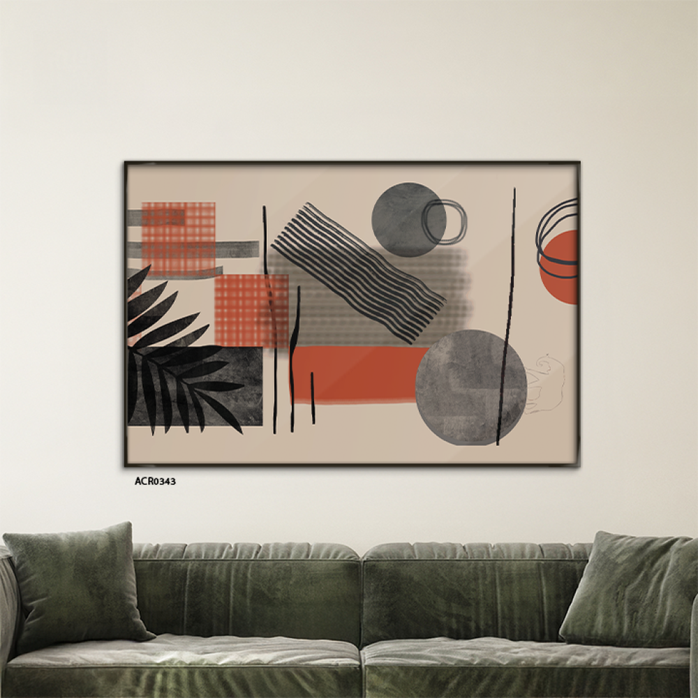 لوحة جدارية أكريليك أشكال ورقة الشجر تدرجات البيج والبرتقالي