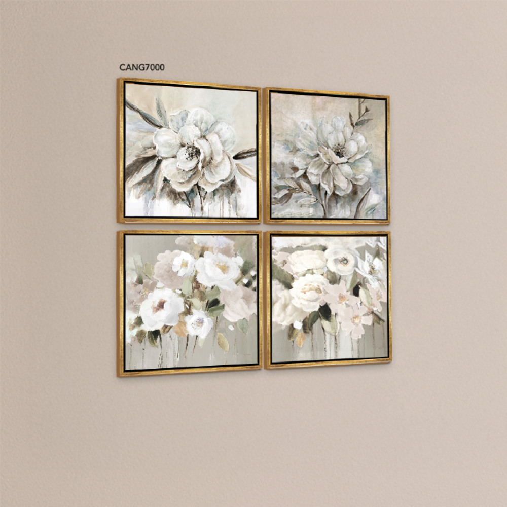 لوحة جدارية كانفس ورود لون بيج وأبيض ورمادي