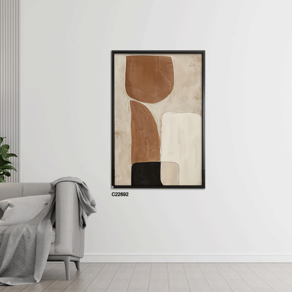 لوحة جدارية كانفس بتصميم تجريدي بتدرجات البيج البني والاسود