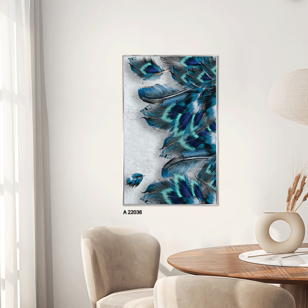 لوحة جدارية أكريليك تصور ريشا بتدرجات الأزرق مع الأبيض