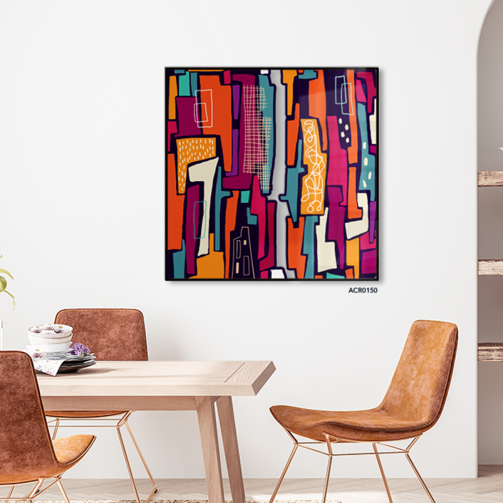 لوحة جدارية اكريليك باسلوب تجريدي مقسمة تدرجات الوان