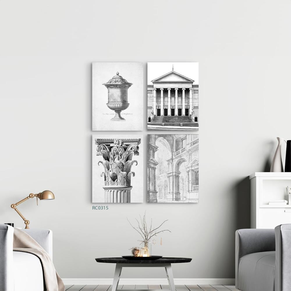 لوحة جدارية كانفس كلاسيك مقسمة آثار رومانية تدرجات الابيض والرمادي والاسود