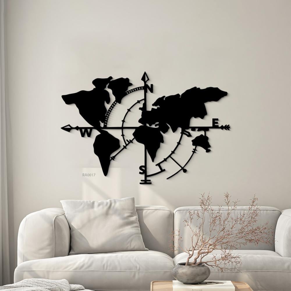 لوحة جدارية اكريليك خريطة العالم والاتجاهات الاربعة
