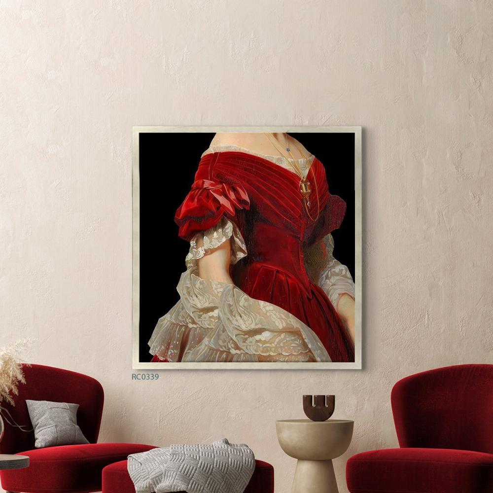 لوحة جدارية كانفس سيدة بفستان أحمر من العصر الفيكتوري