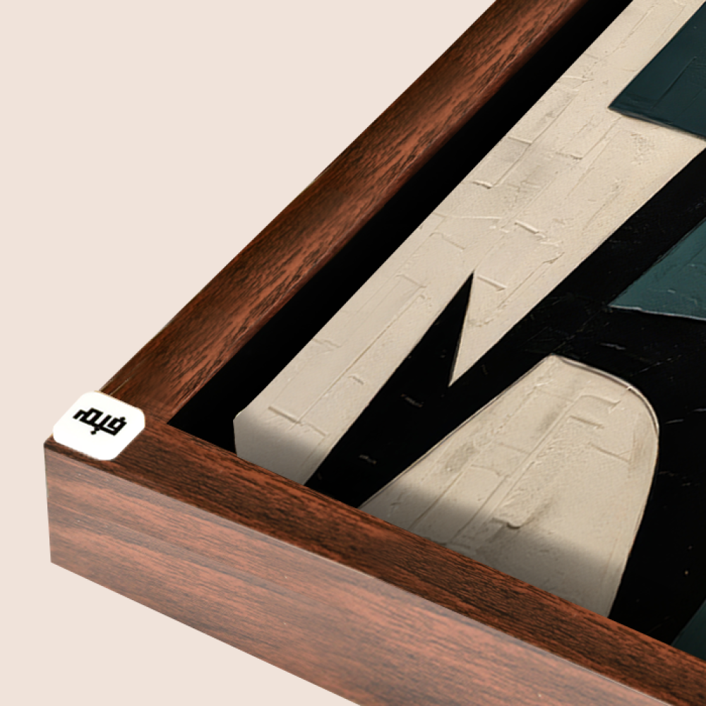 A canvas wall painting featuring a modern design in shades of green, beige, and black.