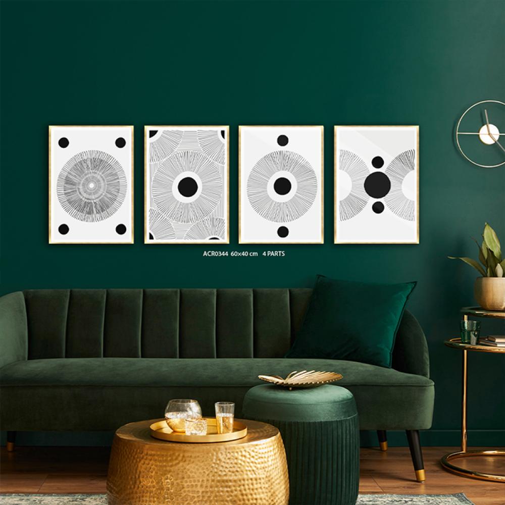 لوحة فنية جدارية مقسمة دوائر تدرجات الاسود مع الرمادي والابيض