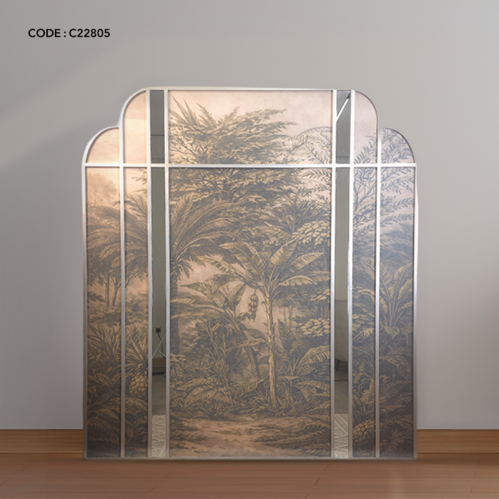 لوحة جدارية كانفس بتصميم هندسي مميز واجزاء من مرايا