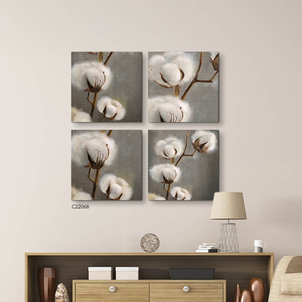 لوحة جدارية كانفس مقسمة زهرة القطن تدرجات البني مع الرمادي والأبيض