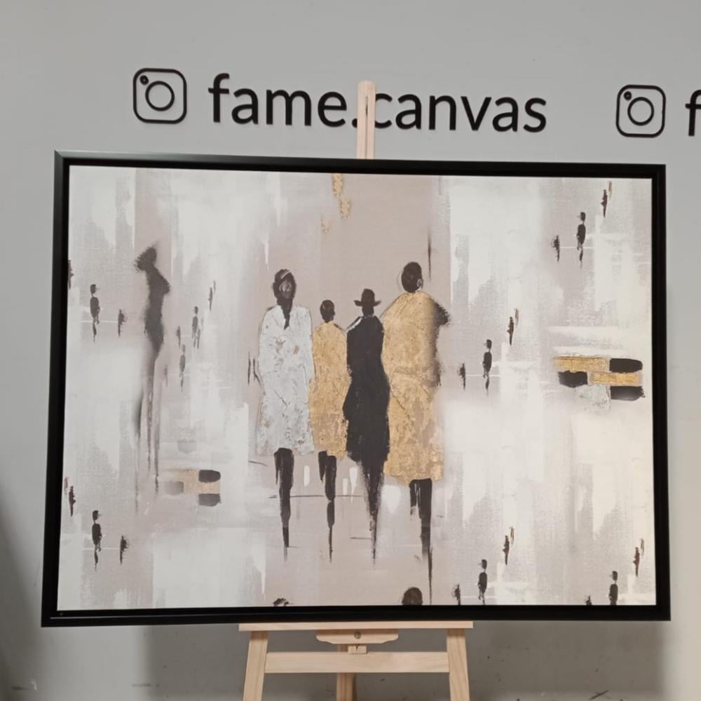 لوحة جدارية كانفس أشخاص تدرجات الذهبي مع البيج والأسود