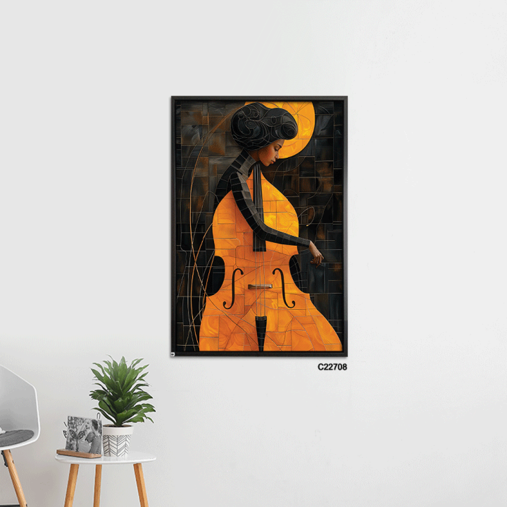 لوحة جدارية لفتاة تعزف على آلة التشيلو
