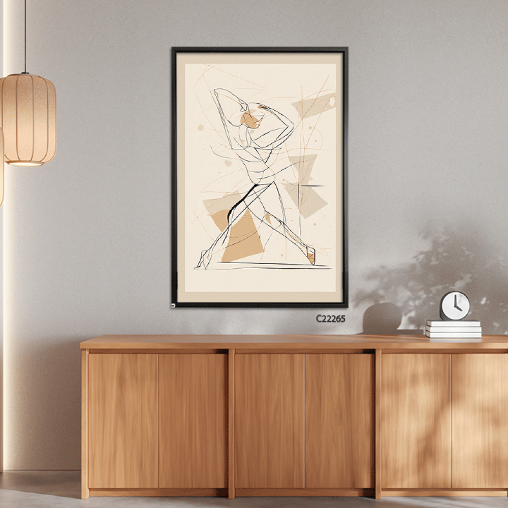 لوحة جدارية كانفس ، رسومات وخطوط عشوائية - تدرجات  البيج والبني