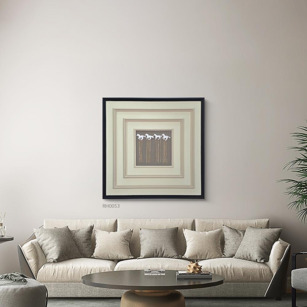 لوحة جدارية خشبية فاخرة مربعة بإطار أسود وإطارات داخلية متداخلة بلون ا