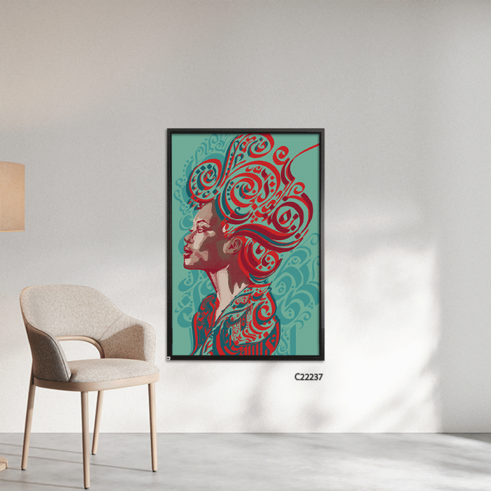 لوحة جدارية كانفس ،فتاة درجات الاحمر والتيفاني