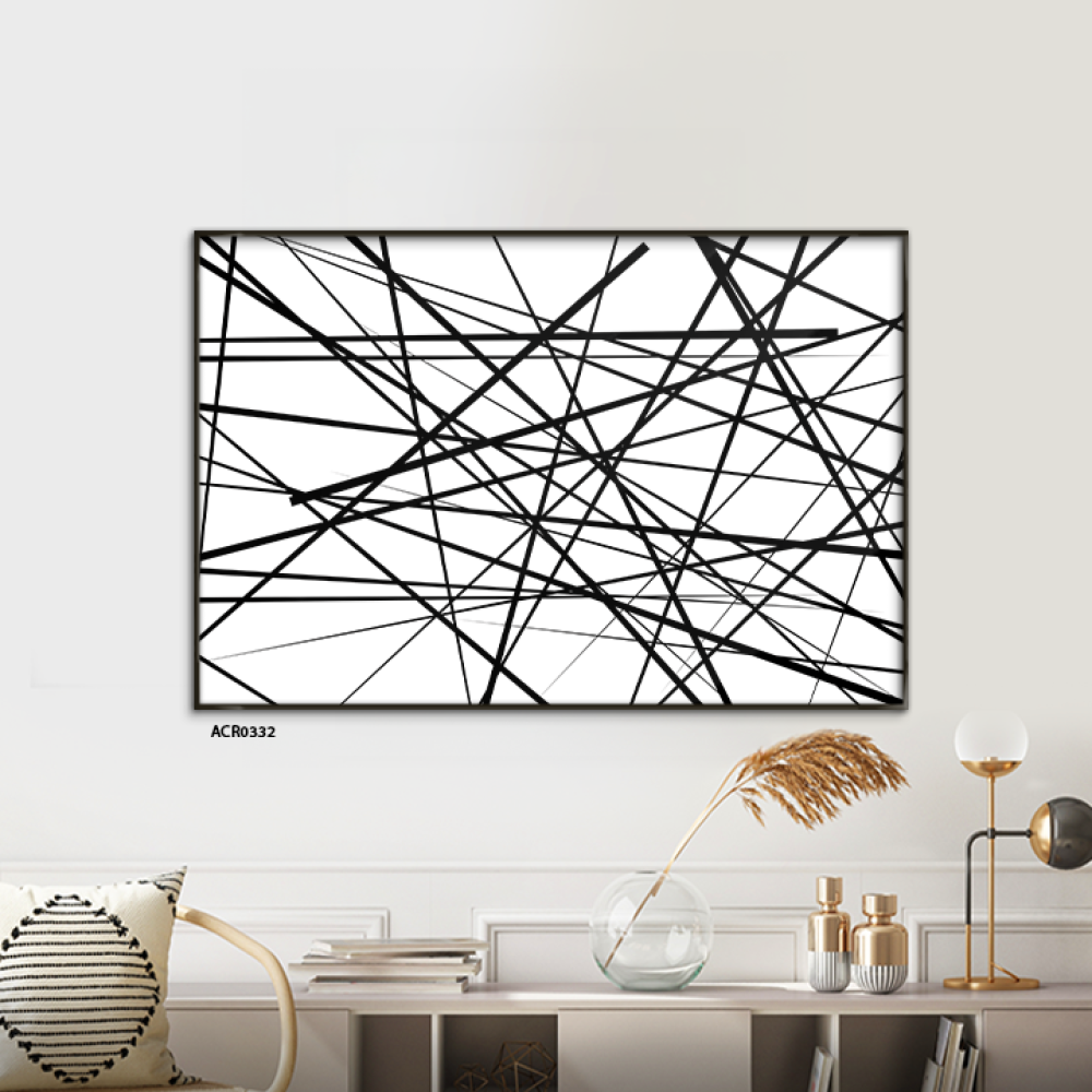 لوحة جدارية أكريليك خطوط عشوائية تنساب بين اللونين الأسود والبيج