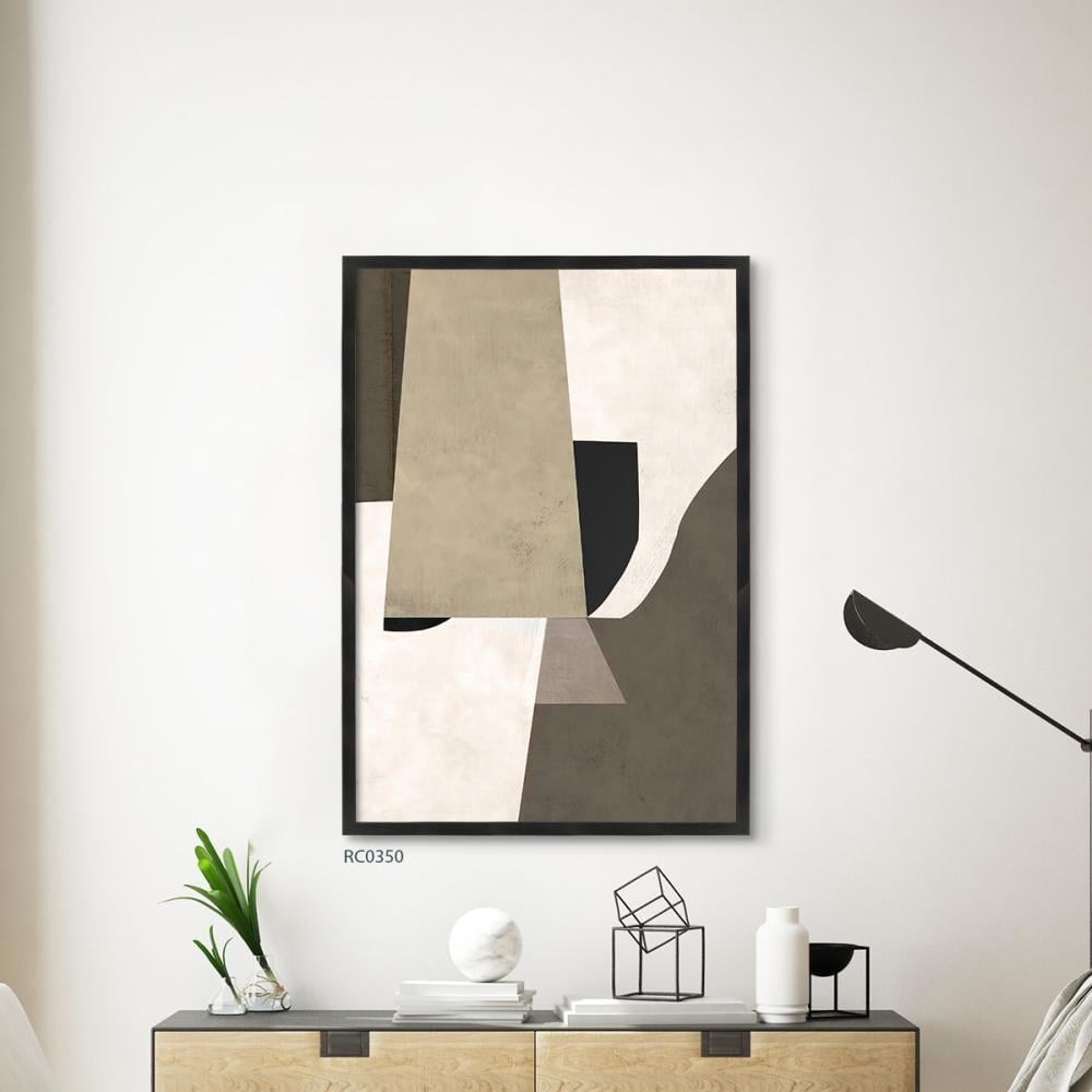 لوحة جدارية كانفس تداخل اشكال بيج مع رمادي واسود