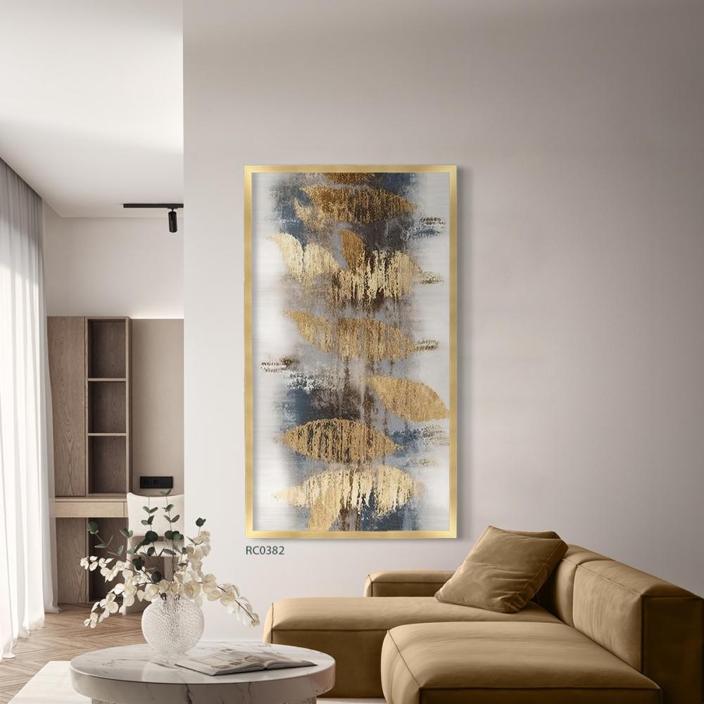 لوحة جدارية كانفس تدرجات الذهبي والرمادي فن تجريدي