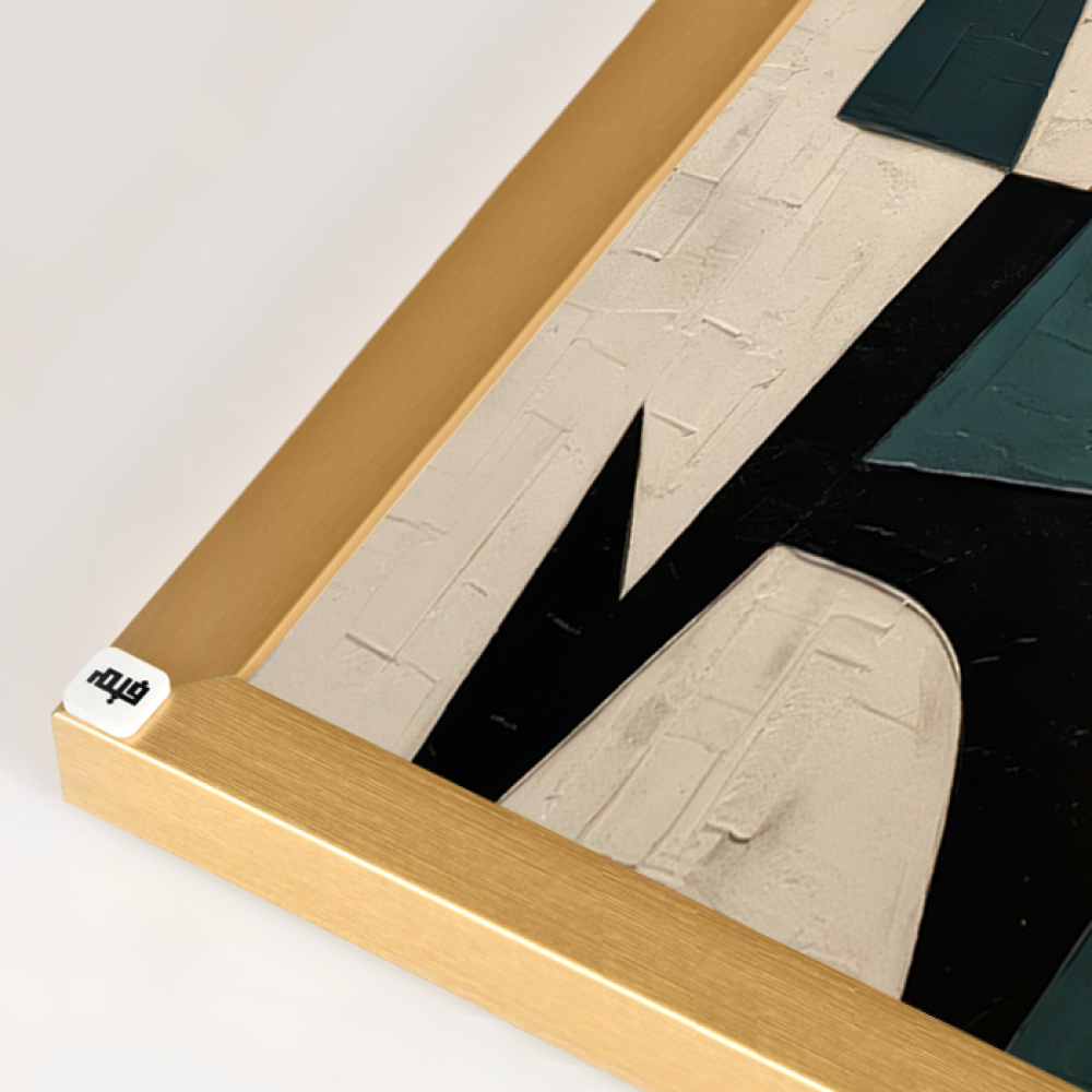 A canvas wall painting featuring a modern design in shades of green, beige, and black.
