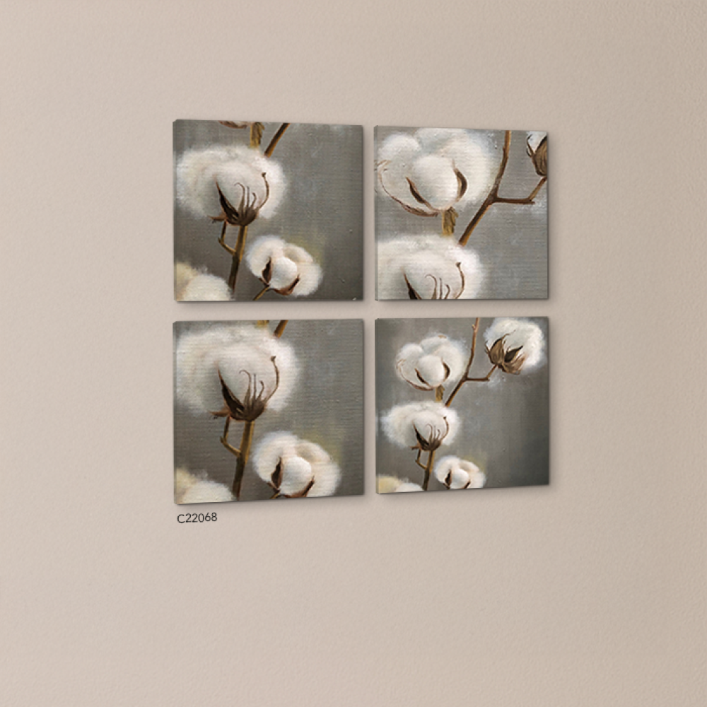 لوحة جدارية كانفس مقسمة زهرة القطن تدرجات البني مع الرمادي والأبيض