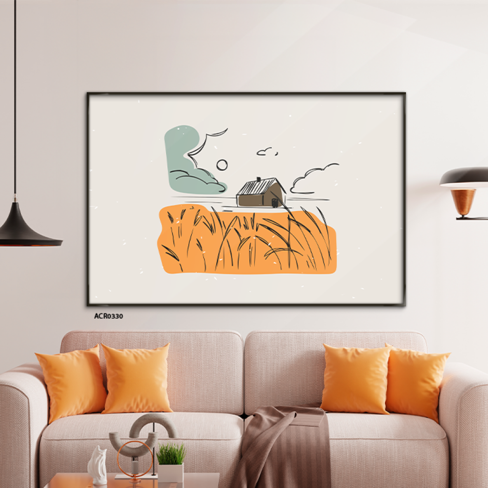 لوحة جدارية اكريليك تصور تصميم بيت وسط الحقل